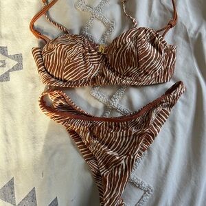 Stylish Brown and White Zebra Print Bikini
